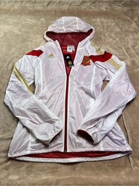 ADIDAS White and Red Spain Anthem Track Woven Running Jacket - Sz M